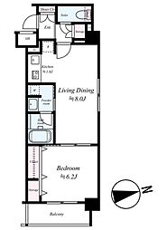 日神デュオステージ六郷土手 3階1LDKの間取り