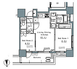 パークアクシス仲御徒町 604 6階2LDKの間取り