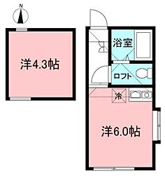 ＭＫハイツ中山 2階ワンルームの間取り