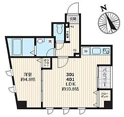 ピークサイドレジデンス早稲田 4階1LDKの間取り