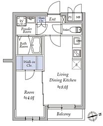 アトリオフラッツ奥沢 2階1LDKの間取り