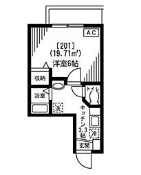 木津ハイツ 1Kの間取図画像