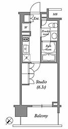 LaSante 千駄木 4階1Kの間取り