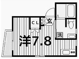 プライムコート 1階ワンルームの間取り