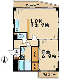 クイーンベル 1階1LDKの間取り