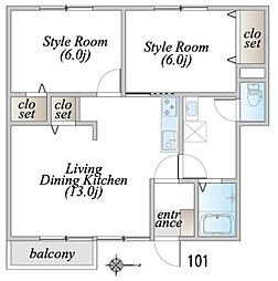 イーストヒルズSHONAN 2DKの間取図画像