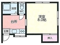 第2こまくさ荘 1DKの間取図画像