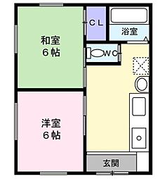 エンゼルハイツ 1階2DKの間取り