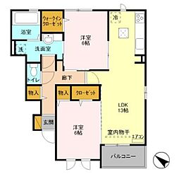 コージーハウス A 1階2LDKの間取り