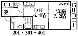 セント・グレイス 1DKの間取図画像