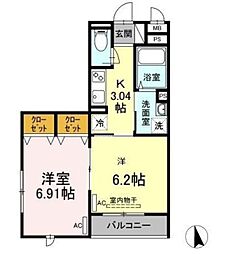 セジュール西台2 2階2Kの間取り