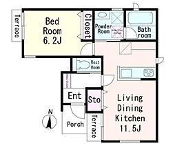 パインＢ棟 1階1LDKの間取り