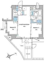 ルフォンプログレ中野坂上 1階2LDKの間取り