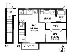 サンハイム平安 2階1DKの間取り
