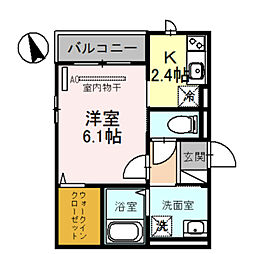 プティルミナス 1Kの間取図画像