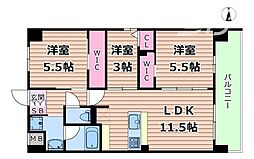 アーバネックス中崎町II 6階3LDKの間取り