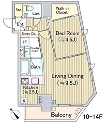 オリゼー茅場町 13階1LDKの間取り