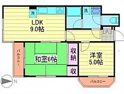 サンライズパレス 3階2LDKの間取り