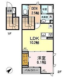 ノーブル・ルミナス笹塚 2階1LDKの間取り