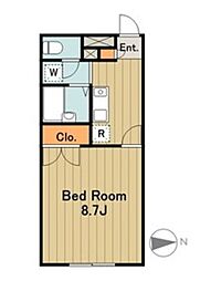 プレジールエイトガロン 1階1Kの間取り