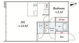 ｔｈｅ ｔｒｉａｓ296 1階1LDKの間取り