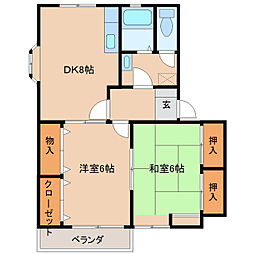 ハーミットクラブ 2階2DKの間取り