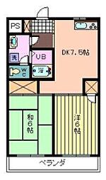 リファインドマンションK 3階2DKの間取り