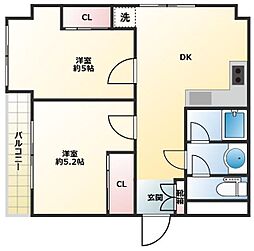 バロンハイツ東十条 2DKの間取図画像