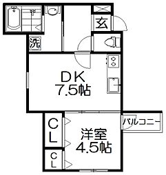 枚方市津田駅前1丁目アパート 1DKの間取図画像