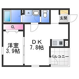 エフスタイル西取石3号館 1DKの間取図画像