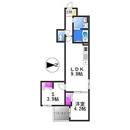 近鉄奈良線 若江岩田駅 徒歩9分の賃貸アパート 2階1SLDKの間取り