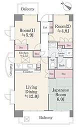 コースト・ヴィラ葛西臨海公園 7階3LDKの間取り