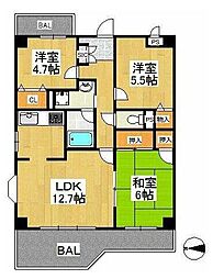 オークレイコート高松2 3LDKの間取図画像
