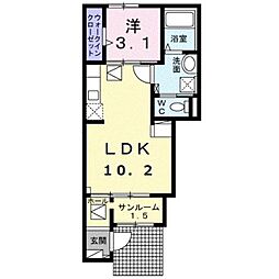イーストヒルF 1LDKの間取図画像