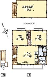 京王線 聖蹟桜ヶ丘駅 徒歩12分の賃貸アパート 2階2LDKの間取り