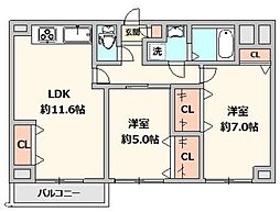 エクセレント聖蹟桜ヶ丘 2LDKの間取図画像