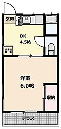 第1前原コーポ 1Kの間取図画像