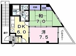 シュマンハウス 2DKの間取図画像