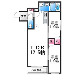 堺市西区浜寺昭和町3丁アパート 2LDKの間取図画像