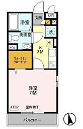 エヴァー 1Kの間取図画像