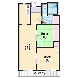 プレゼンス西浜 1階2LDKの間取り