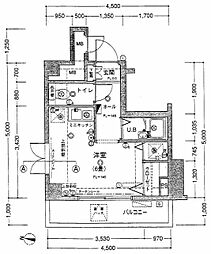 エクセリア東北沢 5階ワンルームの間取り