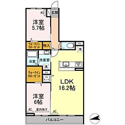 メゾン アムール 1階2LDKの間取り