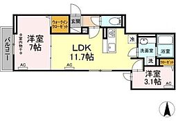 ラリュール清川B 2階2LDKの間取り