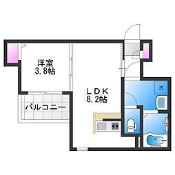 グランフォーレ平野 1LDKの間取図画像