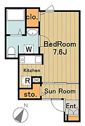 京王相模原線 京王堀之内駅 徒歩14分の賃貸アパート 1階1Kの間取り