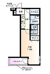 フジパレスあびこ駅北 1Kの間取図画像