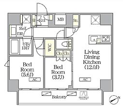 ジオエント町屋 11階2LDKの間取り
