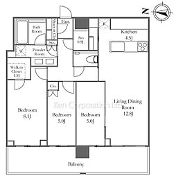 グランドメゾン白金の杜ザ・タワー 3LDKの間取図画像