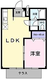 メゾンアサバ 1階1LDKの間取り